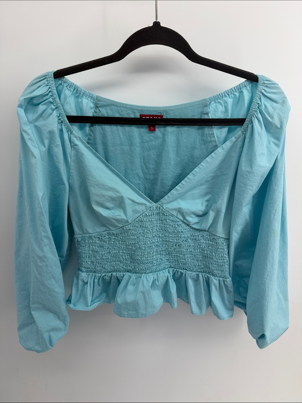Staud Matilde V-neck smocked waist peplum balloon sleeve and op sz S
